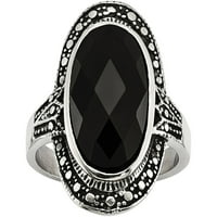 Starinski prsten od nehrđajućeg čelika i crnog stakla