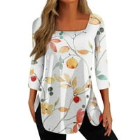Ženski top, labava ležerna majica s četvrtastim vratom s printom na kopčanje s rukavom od tri četvrtine