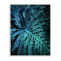 Stupell Industries Blue Tropical Palm Liet Dark Forest Biljke drvena zidna umjetnost, 15, Dizajn Milli Villa