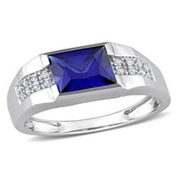 Muški prsten od bijelog zlata od 10 karata, četvrtastog reza, izrađen od plavog safira i izrađen od bijelog safira s bijelim safirom