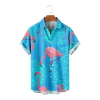 Muška košulja kratkih rukava s prednjim gumbima sa životinjama i Flamingom, košulja s printom običnog kroja