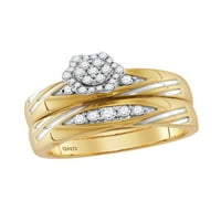 Čvrsto žuto zlato od 10 karata, njegov i njezin okrugli dijamantni grozd prikladan za par od tri prstena, vjenčani vjenčani prsten,
