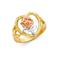 Dvobojni talijanski prsten od punog zlata od 14 karata s dijamantom u obliku srca i cvijeta
