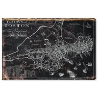 Wynwood Studio Maps and Flags Wall Art Canvas Otisci 'Town of Boston Map 1722' Karte gradova u SAD -u - crne, bijele