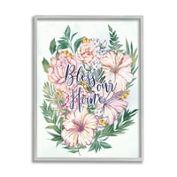 Naš dom blagoslivlja klasični cvjetni buket Tiskara grafika u sivom okviru zidni tisak, 11.14