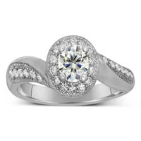 Starinski zaručnički prsten od 1 karatnog okruglog dijamanta s moissanitom za nju od 18 karatnog srebra