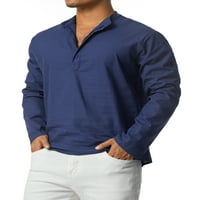 Muška majica Thaisu od pamuka i lana Henley, vrhovima slobodnog rezanja, majice u stilu hipi dugih rukava i džep S-2XL