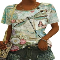Ženska majica kratkih rukava Majica kratkih rukava ljetni vrhovi s cvjetnim printom labava bluza od tunike majica s okruglim vratom