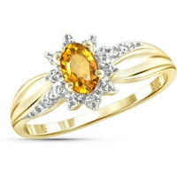 Jewelersclub Citrine prsten nakit za rođenje - 0. Karat Citrine 14K Zlatni nakit od srebrnog prstena s bijelim dijamantnim naglaskom