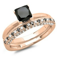 Kolekcija 1. Zaručnički prsten od crnog i okruglog bijelog dijamanta Princess Cut 14k, Ženski vjenčani prsten u tonu za zaručnički