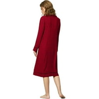 Ženska spavaćica dugih rukava s reverom tanka spavaćica srednje duljine crvena karirana pidžama jesen / zima salonka ležerna haljina