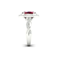 Ženski zaručnički prsten s dijamantom od srebra u Ovalnom rezu s rubinom i bijelim safirom od srebra