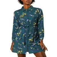 Jedinstveni prijedlozi Ženska haljina s košuljom na točkice s cvjetnim reverom i remenom iznad koljena