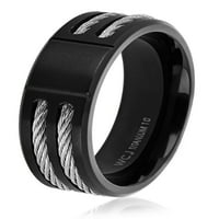 Obalni nakit prsten s umetkom od crnog presvučenog kabela od titana