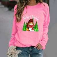 Ženske dukserice - modni preveliki džemper s okruglim vratom s božićnim printom u ružičastoj boji u boji