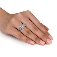 Miabella Ženska 3-karat T.G.W. Kvadratni rezani, kruška i okrugli kubični cirkonij sterling srebrni halo mladenkini prsten set