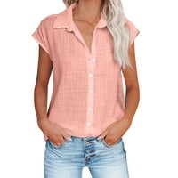 Pamučni laneni vrhovi za žene Plus size jednobojne majice s reverom na kopčanje kratkih rukava elegantne bluze