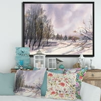 DesignArt 'ljubičasti snježni tonovi sa zimskim krajolikom' tradicionalno uokvireno platno zidne umjetničke tisak