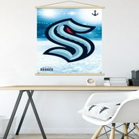 Seattle Kraken - plakat za zid logotipa s drvenim magnetskim okvirom, 22.375 34
