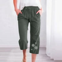 Pamučne lanene hlače za žene na rasprodaji u tiskanom izdanju, rastezljive široke ravne hlače širokih nogavica s džepom, prozračne
