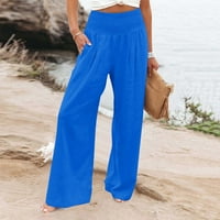 Ženska Moda, džepovi s visokim strukom, široke hlače s elastičnim pojasom, široke udobne Ležerne hlače za žene, plave boje