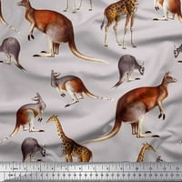 Japanska krep satenska tkanina u sivoj boji sa životinjskim otiskom klokana i žirafe širine dvorišta