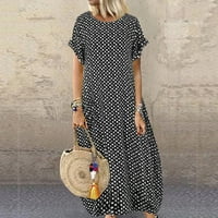 Ženska ljetna haljina veličine Boho Plus Boho izdužena modna maturalna haljina s volanima kratkih rukava sarafan s točkicama košulja