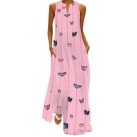 Ljetna haljina za žene Vintage Casual ljetna haljina bez rukava s prugastim printom leptira u ružičastoj boji