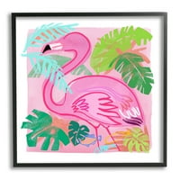 Stupell Industries Tropska flamingo ptica slojeviti ribe plaže Listovi grafička umjetnost crna uokvirena umjetnička print zidna umjetnost,