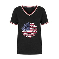Majice s američkom tematikom, ljetni vrhovi za Dan neovisnosti, Ležerne široke majice s izrezom u obliku slova u i kratkim rukavima