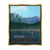 Otkrijte Montana jezero ribolovna scena Pejzažna grafička umjetnost Metalno zlato uokvireno umjetničko print zidna umjetnost