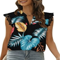 Ženske ljetne majice bez rukava s cvjetnim printom i dekolteom u obliku slova u, čipkaste košulje, ženski široki casual prsluk