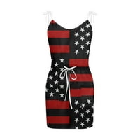 Haljine za Dan neovisnosti SAD-a za žene, mini haljine bez rukava s izrezom u obliku slova u i američkom zastavom, ljetne haljine