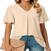 Ženske majice s kratkim rukavima s kratkim rukavima šifonska bluza s izrezom u obliku slova B, meka majica s tunikom, jednobojna