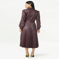 Scoop ženska fau kožna kože naborana midi haljina, veličine xs-xxl