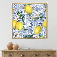 DesignArt 'Geometrijski uzorak ukrasa limuna na plavoj I' tropskoj uokvirenoj platnu zidne umjetničke print