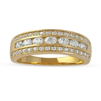 Ženski višelinijski prsten za godišnjicu braka od 14 karatnog žutog zlata s dijamantom od 1 karatnog dijamanta