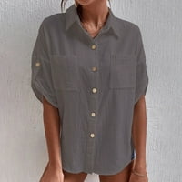 Bluze za žene u poslovnom stilu rasprodaja Ženska košulja na kopčanje s džepovima kratki rukav odbijeni ovratnik jednobojni ljetni