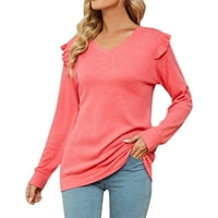 Ženske košulje u boji od poliestera u obliku slova u u obliku slova u s dugim rukavima u ružičastoj boji u obliku slova u u obliku