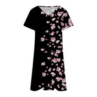 Ženske Ležerne ljetne haljine s majicama s izrezom i printom u obliku slova u, haljina za ljuljanje kratkih rukava, crna Veličina