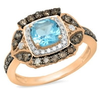 1. Ružičasto zlato 10-karatnog reza jastuk, plavi topaz okruglog reza, šampanjac i bijeli dijamant, ženski vjenčani prstenovi u stilu