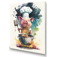 Dizajnerska umjetnost Slatka svinja u kuharskom šeširu Net zidna umjetnost na platnu