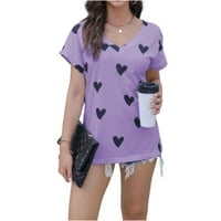 Ženske majice s izrezom i printom srca u obliku slova u, ljetne Ležerne mekane majice kratkih rukava, Majice