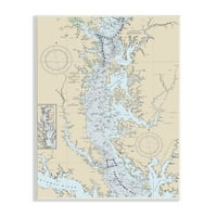 Stupell Industries Potomac River Chesapeake Bay Coastal Map Beige Plava vintage slika Umjetnost Umjetnička umjetnost Umjetnički print,