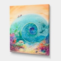 Dizajnerska umjetnost ribe koraljnih grebena s tirkiznom oceanskom spiralom, nautički i obalni otisak na platnu za zidnu umjetnost