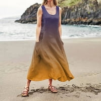 Ženska ležerna sunčana haljina u boji gradijenta do gležnja, haljine bez rukava s okruglim vratom, tamnoljubičaste 3-inčne