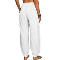 Ženske široke hlače lanene hlače modne ženske ljetne Ležerne široke jednobojne hlače s džepovima od pamuka i lana lagane ljetne hlače