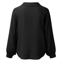 Donje / crne košulje za Žene, Ležerne jednobojne bluze s izrezom u obliku slova u, odjevni vrhovi dugih rukava, pametne radne košulje