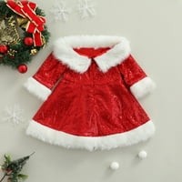 ; / Božićna dječja haljina sa šljokicama, haljina s dugim rukavima s ramena ukrašena rhinestonesom