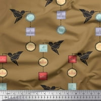 Tkanina od ljubičastog modalnog satena s arhitektonskim okvirom i papirnatom pticom, tiskana umjetnička i zanatska tkanina širine